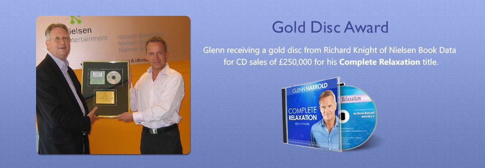 Glenn receiving a gold disc award for Complete Relaxation from Nielsen BookData